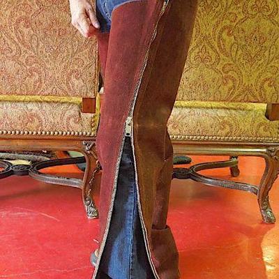 Lot 20: Pair of New Adjustable Waist 34" Inseam Heavy Suede Riding Chaps
