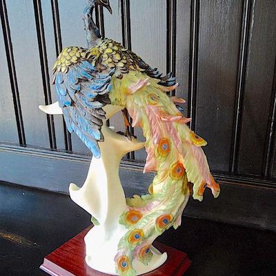 Lot 30: MONTEFIORI Collection 16.5in Carved Peacock Mounted Base Figurine  