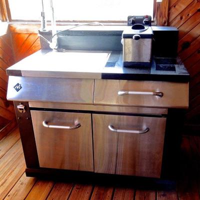 Lot 4: Commercial Stainless and Corian Top Portable Refrigerator and Sink