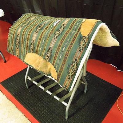 Lot 17: B.J.K. Navaho Green Saddle Pad with Leather Protectors