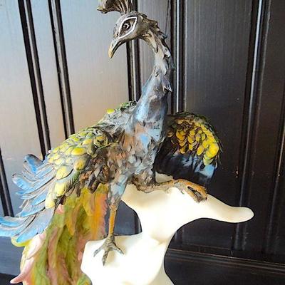 Lot 30: MONTEFIORI Collection 16.5in Carved Peacock Mounted Base Figurine  