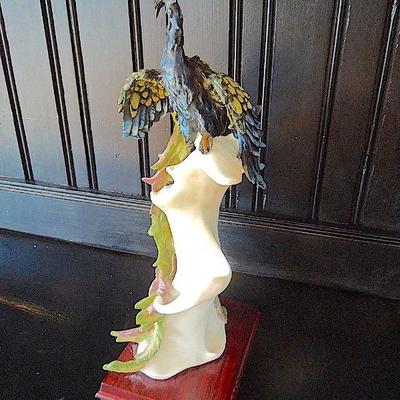 Lot 30: MONTEFIORI Collection 16.5in Carved Peacock Mounted Base Figurine  