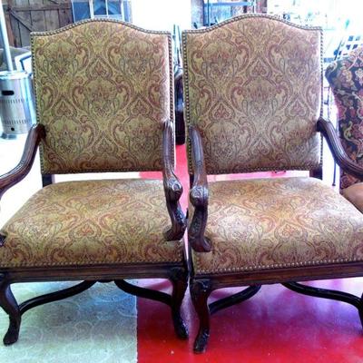 Lot 8: Two Carved Thomasville Upholstered Arm Chairs