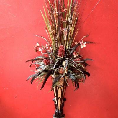 Lot 28: Pair of 40" Wall Sconces Dry Arrangment with Plumage Feathers