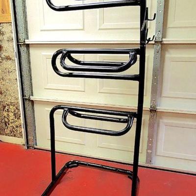 Lot 26:  Three Tier Polished Metal Saddle Rack with Hooks