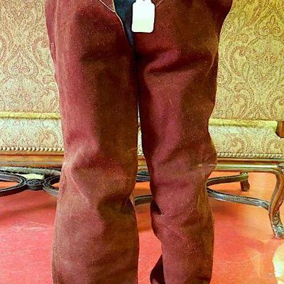 Lot 20: Pair of New Adjustable Waist 34" Inseam Heavy Suede Riding Chaps