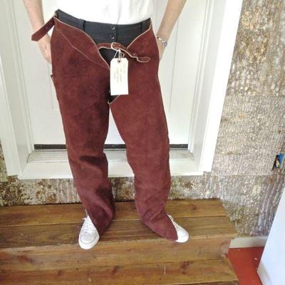 Lot 20: Pair of New Adjustable Waist 34" Inseam Heavy Suede Riding Chaps