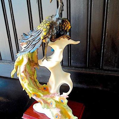 Lot 30: MONTEFIORI Collection 16.5in Carved Peacock Mounted Base Figurine  
