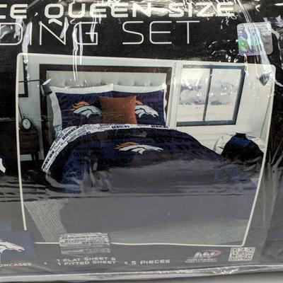 5PC Queen Size Bedding Set, NFL Denver Broncos, 1 Comforter & Sheet Set - New