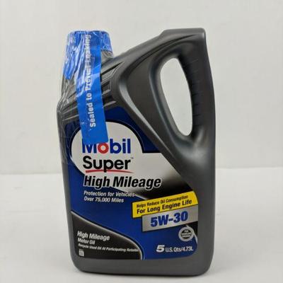 High Mileage Motor Oil, 5W-30, 5 U.S. Quarts, Mobil - New