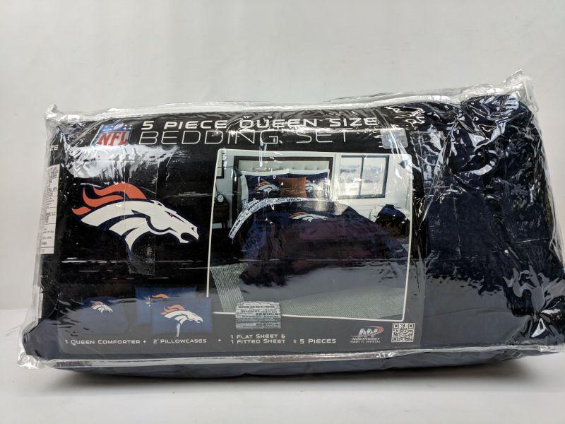 5pc Queen Size Bedding Set Nfl Denver Broncos 1 Comforter
