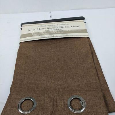 Set of 2 Linen Blackout Window Panels with Grommets, Chocolate, 38x84 in - New