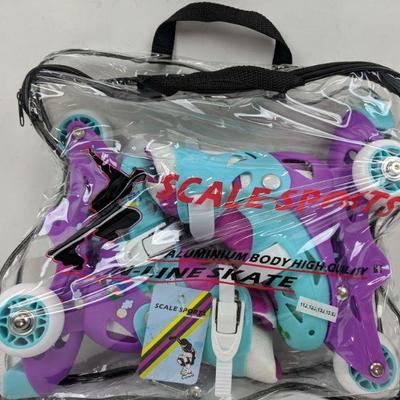 In-Line Skates, Purple & Turquoise, Adj Size Youth 11-13.5, Scale Sports - New