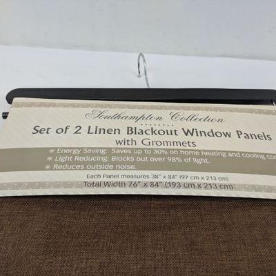 Set of 2 Linen Blackout Window Panels with Grommets, Chocolate, 38x84 in - New