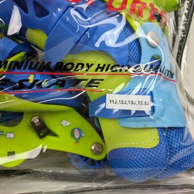 In-Line Skates, Blue & Green, Adj Size Youth 11-13.5, Scale Sports - New