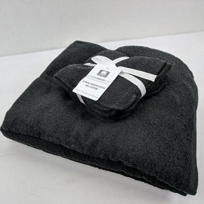 10 Pc Black Towel Set, 6 Washcloths & 4 Towels - New