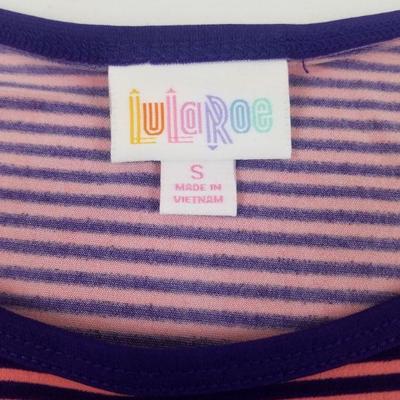 LuLaRoe Irma Shirt, Women's Size S, Runs Large. Worn Once. Purple & Pink Stripes