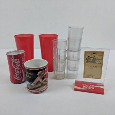 Coca-Cola Mug/2 Red Cups/Sign Holder/7 Tiny Cups 