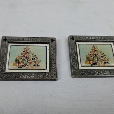 Set of 2 1989 Disney Christmas Enamel Christmas Card Pins