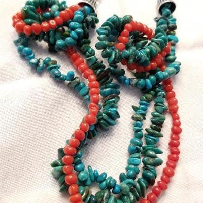 Sterling, turquoise and coral necklace