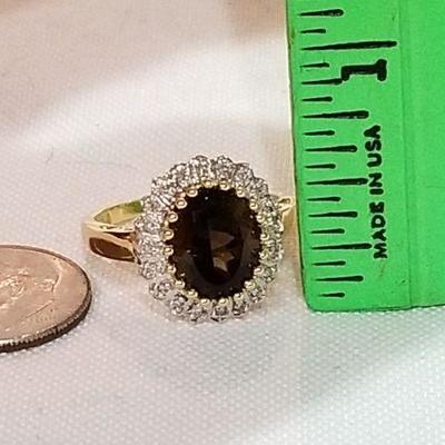 14k Large smokey Quartz Diamond ring inv# 7