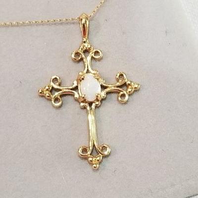 14k  opal cross pendant