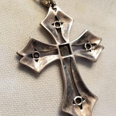 Sterling, marcasite and onyx cross