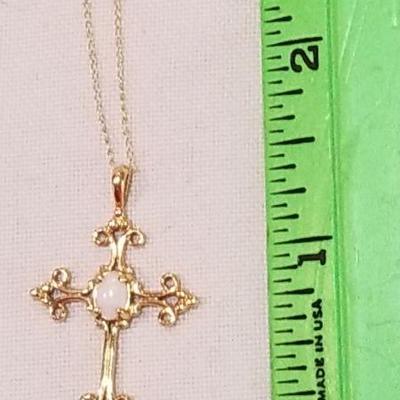 14k  opal cross pendant