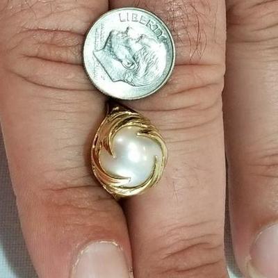 10k Tahitian pearl ring. Deco style