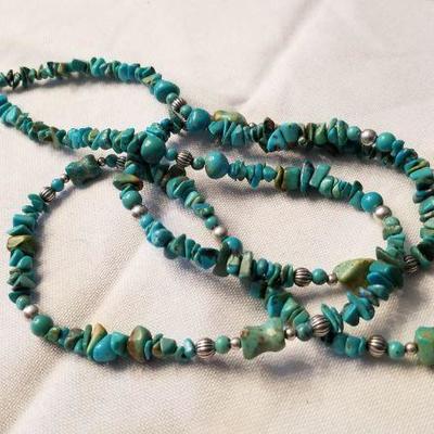 Long sterling and turquoise necklace