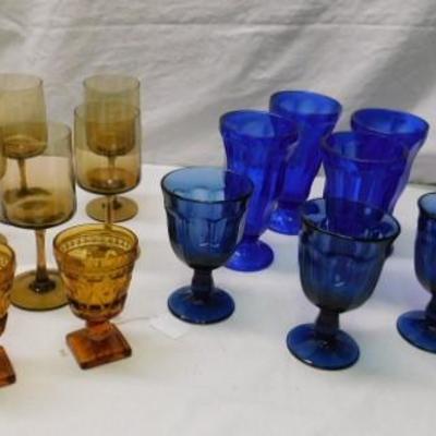 Amber and Blue Glass Items