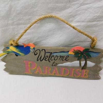 Wood Welcome to Paradise Plaque with Metal Decorations 16