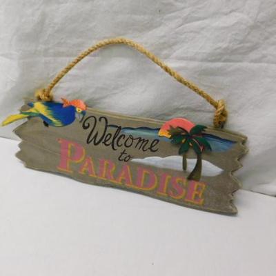 Wood Welcome to Paradise Plaque with Metal Decorations 16
