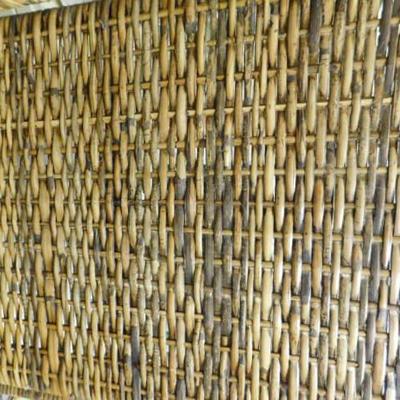 Unit #2:  Three Panel Rattan Wicker Weave Screen with Brass Corners 54