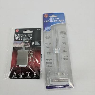 Matchstick Fire Starter & Clip On LED Book Light - New