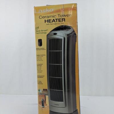 Ceramic Tower Heater with Remote Control, Lasko, Box Open/Damaged - New