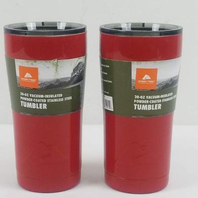 2 Red Tumblers by Ozark Trail. 20 oz Vacuum Insulated Stainless Steel - New