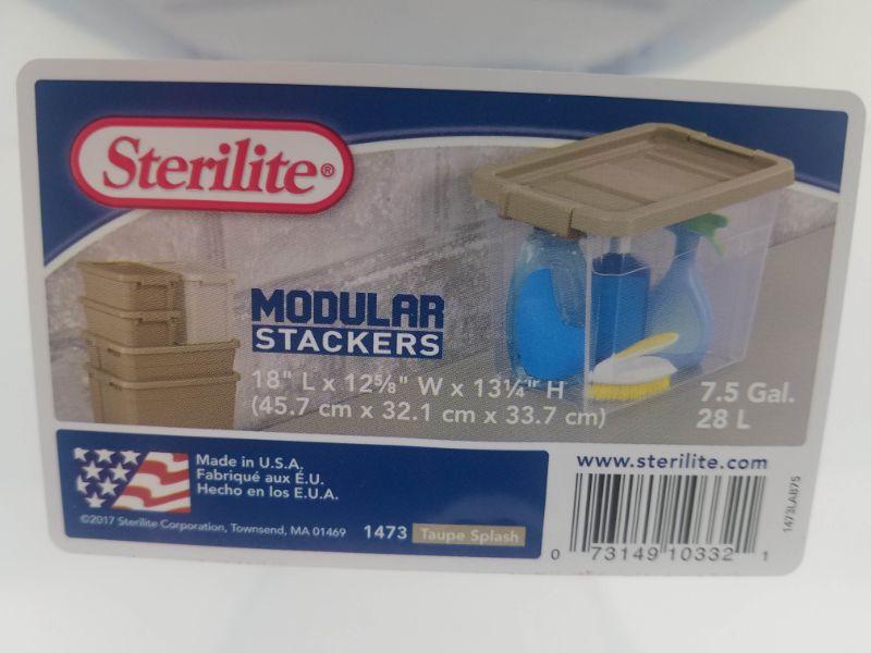Sterilite Modular Stackers 7.5 gallon, Clear w/ Brown Lids, Qty 6 - New |  EstateSales.org