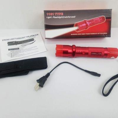 Red Flashlight Stun Gun with Charging Cord & Belt Loop Holster - New