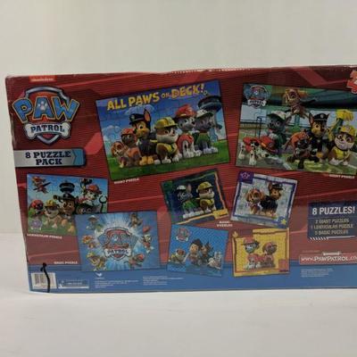 8 Puzzle Pack, Paw Patrol, 2 Giant, 1 Lenticular, 5 Basic Puzzles - New