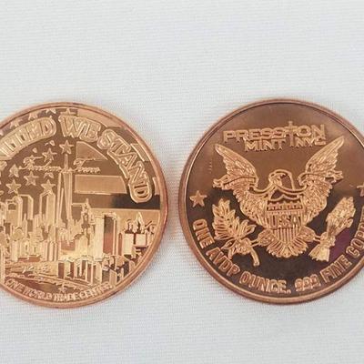 Presston Mint 2 Coins, One Ounce Each, 0.999 Fine Copper - United We Stand - New
