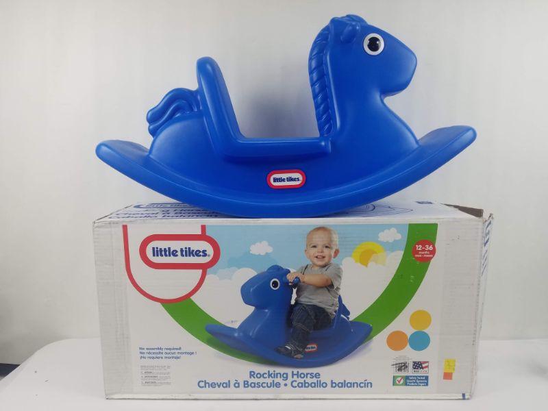 blue plastic rocking horse