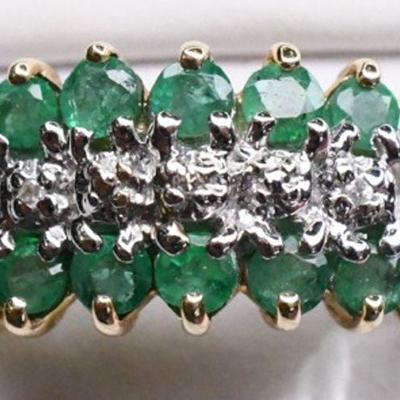 10K Yellow Gold Natural Diamond & Emerald Cocktail Ring