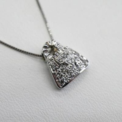 14K White Gold Natural Diamond Purse Necklace