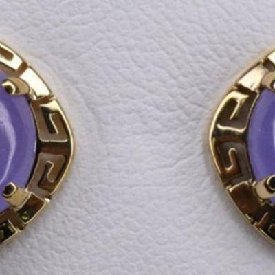 14K Gold Lavender Jade Earrings 