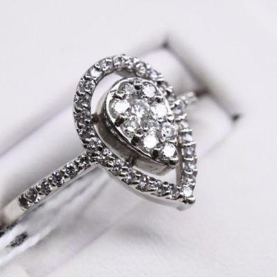 14K White Gold Genuine Natural Diamond Engagement Ring