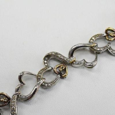 Sterling Silver & Natural Diamond Hearts Bracelet