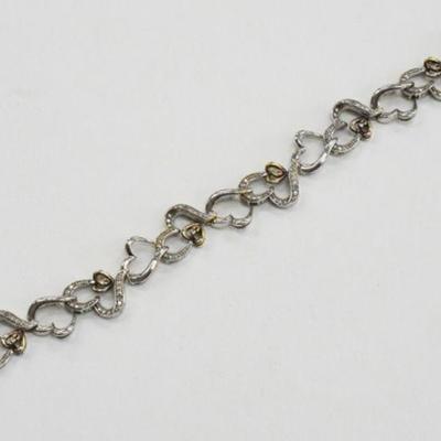 Sterling Silver & Natural Diamond Hearts Bracelet