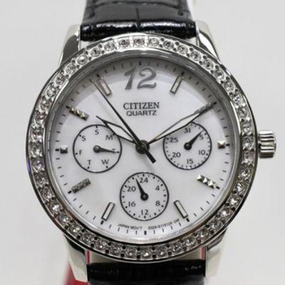 Citizen Quartz Women/Men's Black Leather Strap Chronograph Watch