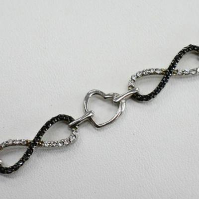 Sterling Silver Black/White Crystal Infinity Bracelet